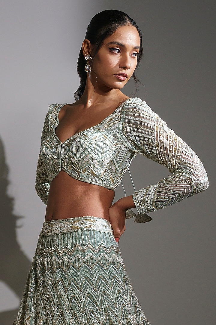 Aqua Double Georgette Bridal Lehenga Set by Ritika Mirchandani at Pernia's Pop Up Shop