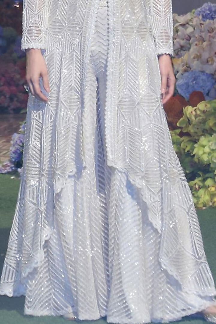 Ivory Net & Georgette Beaded Bridal Anarkali Set by Ritika Mirchandani at Pernia's Pop Up Shop