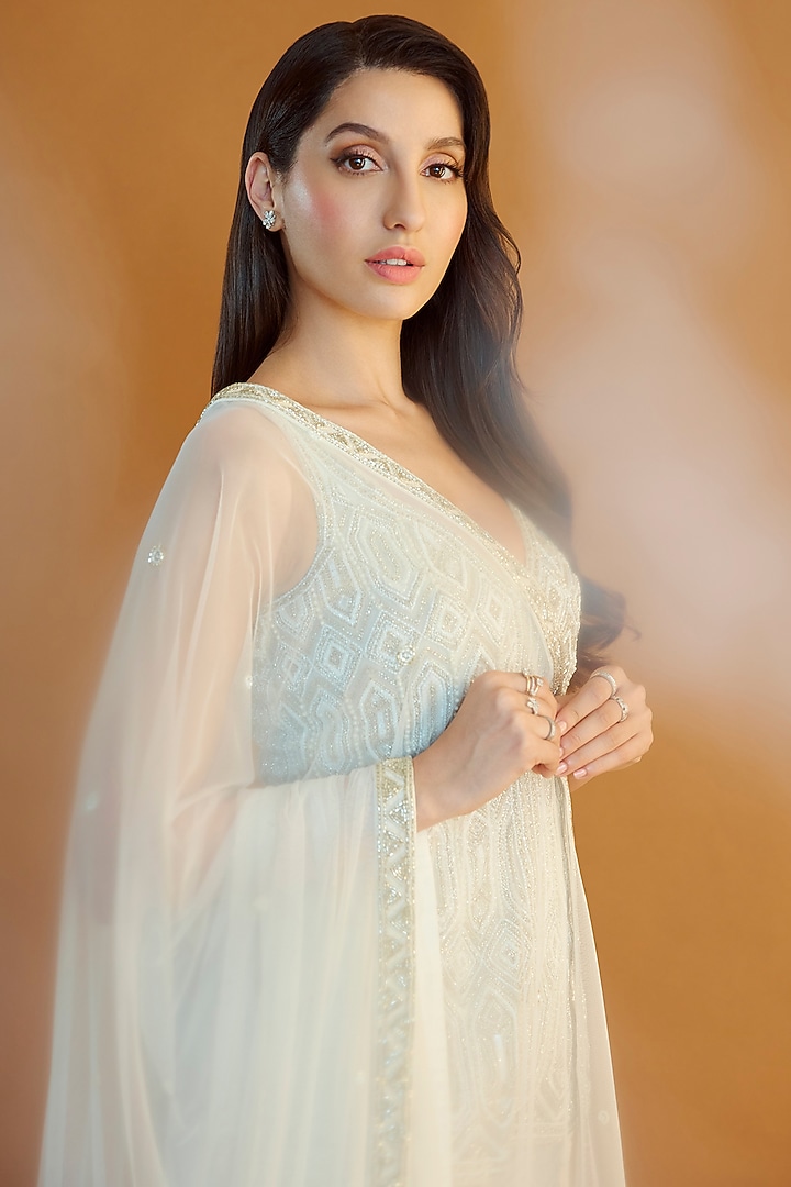 Ivory & Gold Crepe Sequinned Bridal Sharara Set by Ritika Mirchandani at Pernia's Pop Up Shop