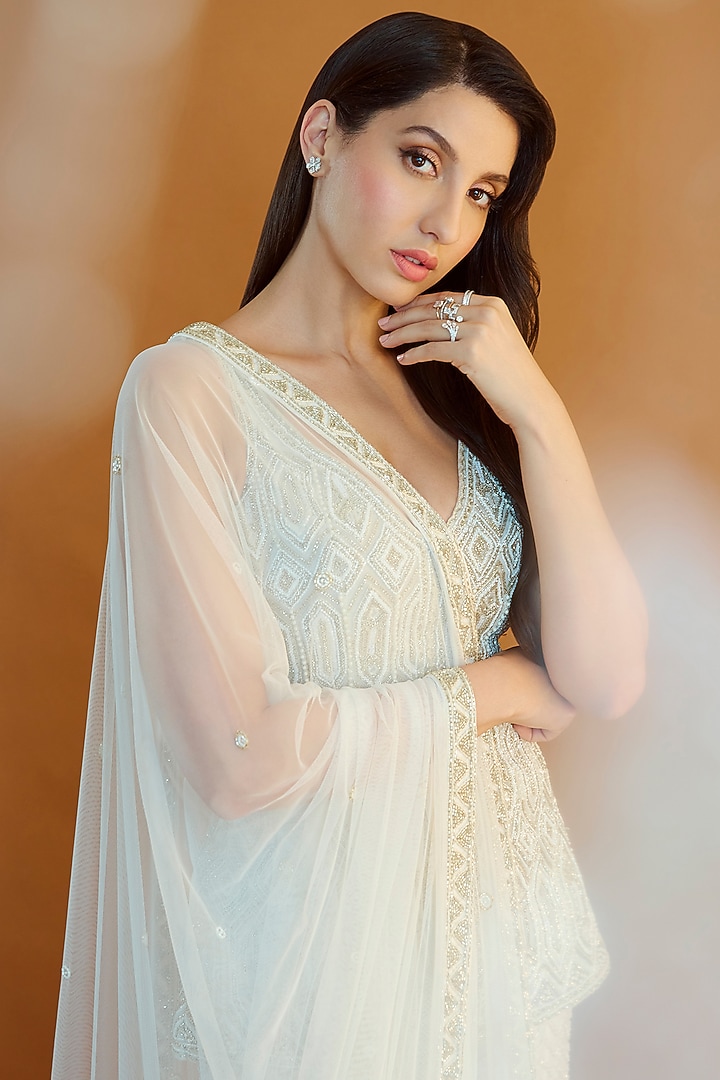 Ivory & Gold Crepe Sequinned Bridal Sharara Set by Ritika Mirchandani at Pernia's Pop Up Shop