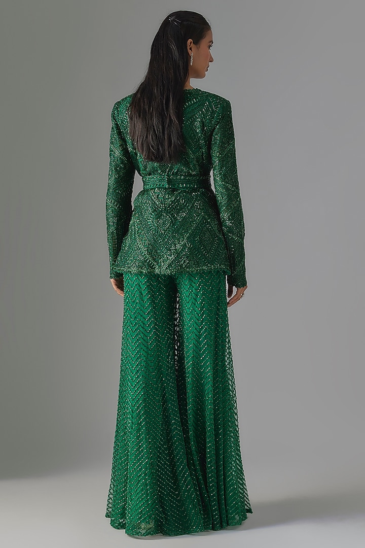 Green Crepe & Double Georgette Cutwork Embroidered Kurta Set by Ritika Mirchandani at Pernia's Pop Up Shop