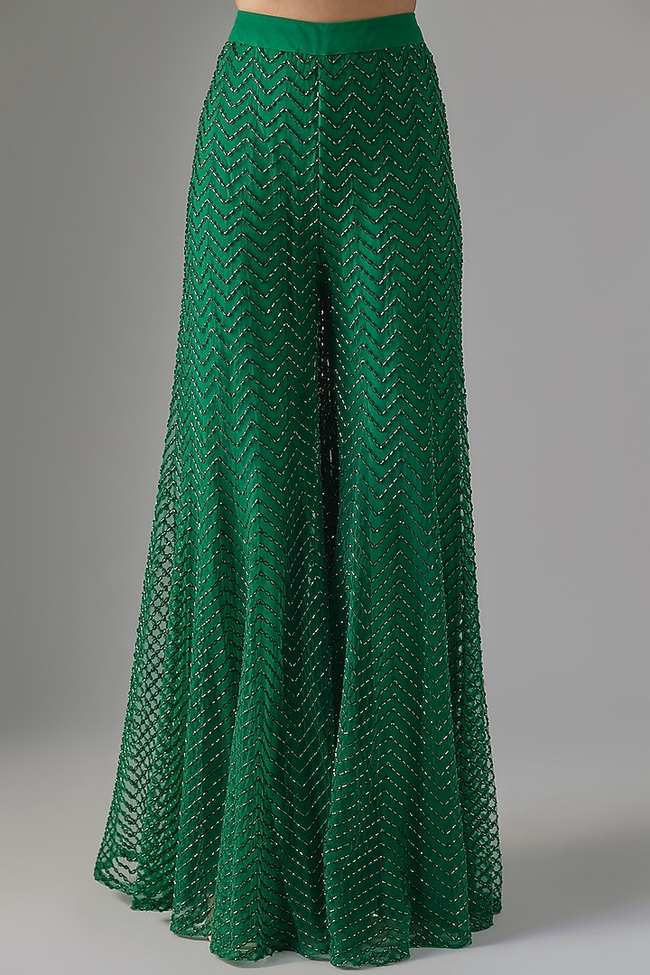 Green Crepe & Double Georgette Cutwork Embroidered Kurta Set by Ritika Mirchandani at Pernia's Pop Up Shop
