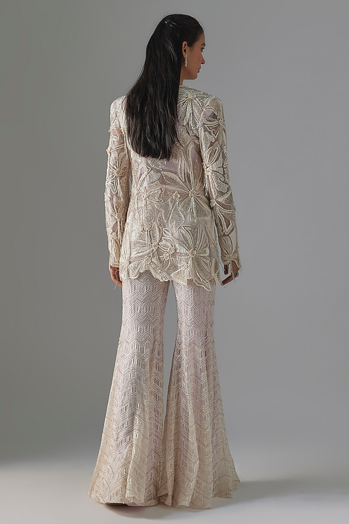Lavender Net & Double Georgette Thread Embroidered Bridal Sharara Set by Ritika Mirchandani at Pernia's Pop Up Shop