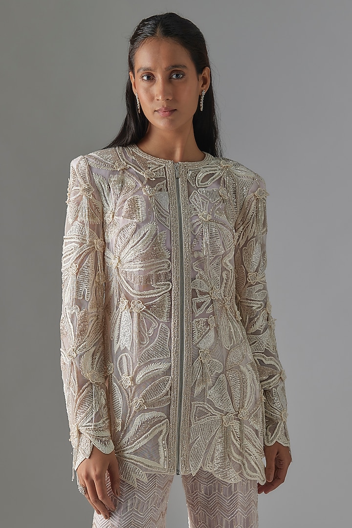 Lavender Net & Double Georgette Thread Embroidered Bridal Sharara Set by Ritika Mirchandani at Pernia's Pop Up Shop