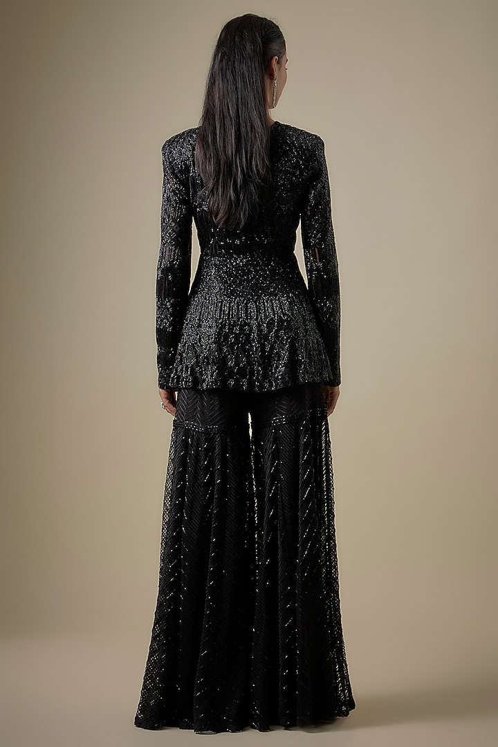Black Crepe Silk & Net Bead Embroidered Bridal Sharara Set by Ritika Mirchandani at Pernia's Pop Up Shop