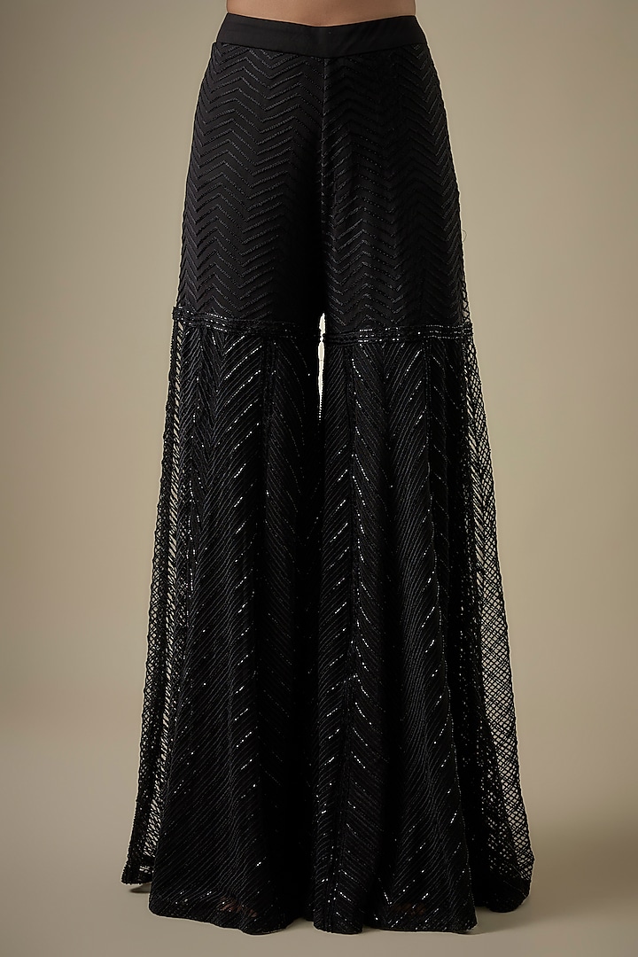 Black Crepe Silk & Net Bead Embroidered Bridal Sharara Set by Ritika Mirchandani at Pernia's Pop Up Shop