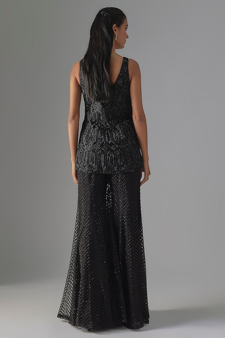 Black Net & Crepe Beadwork Kurta Set by Ritika Mirchandani at Pernia's Pop Up Shop