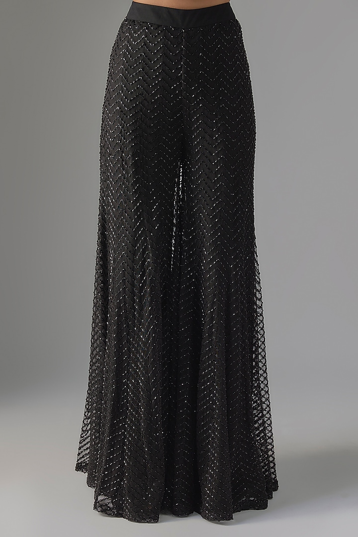 Black Net & Crepe Beadwork Kurta Set by Ritika Mirchandani at Pernia's Pop Up Shop