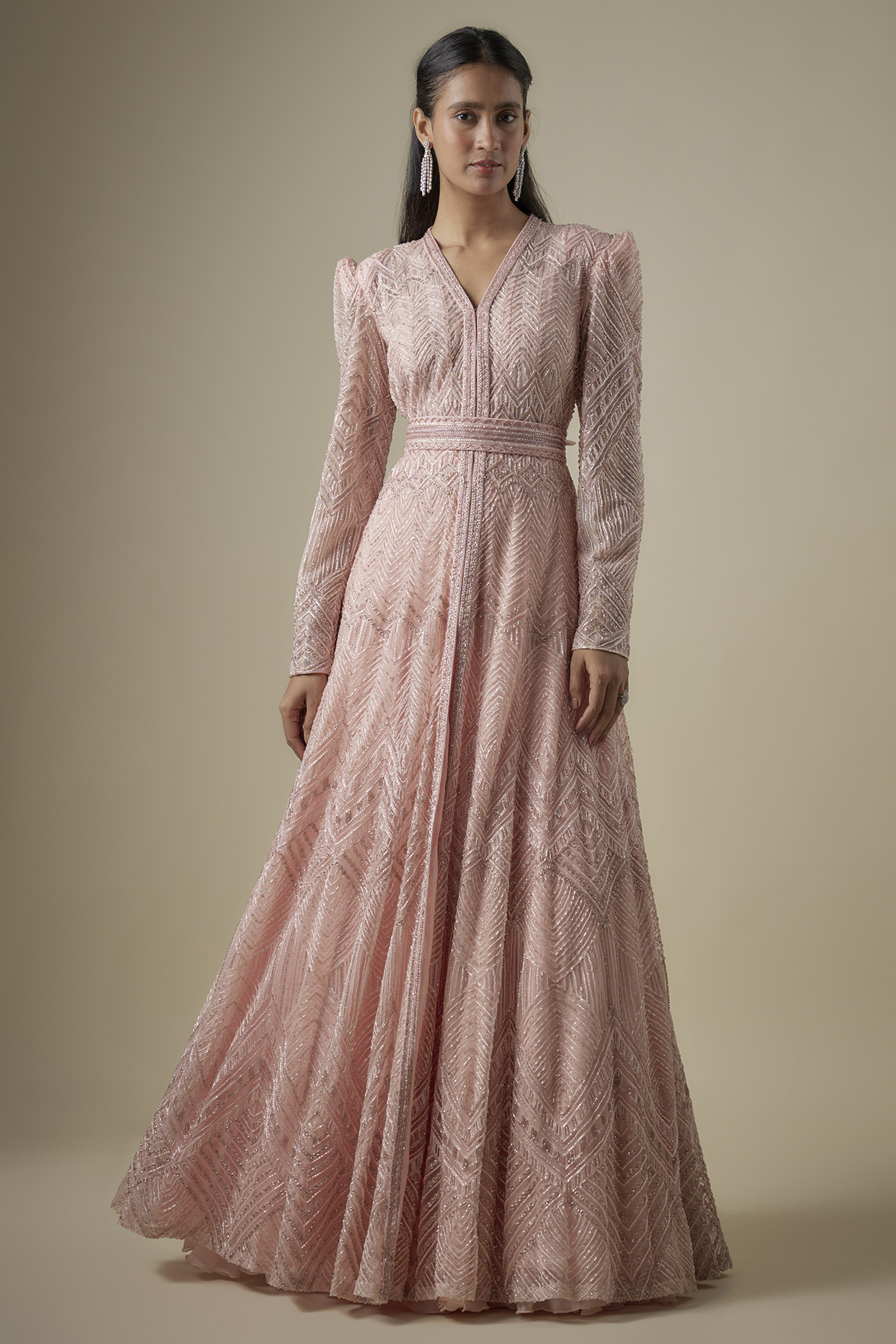 Rose Pink Net Thread Embroidered Bridal Anarkali Set by Ritika Mirchandani at Pernia's Pop Up Shop