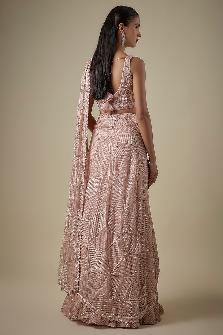 Rose Pink Net & Double Georgette Embroidered Bridal Lehenga Saree Set by Ritika Mirchandani at Pernia's Pop Up Shop