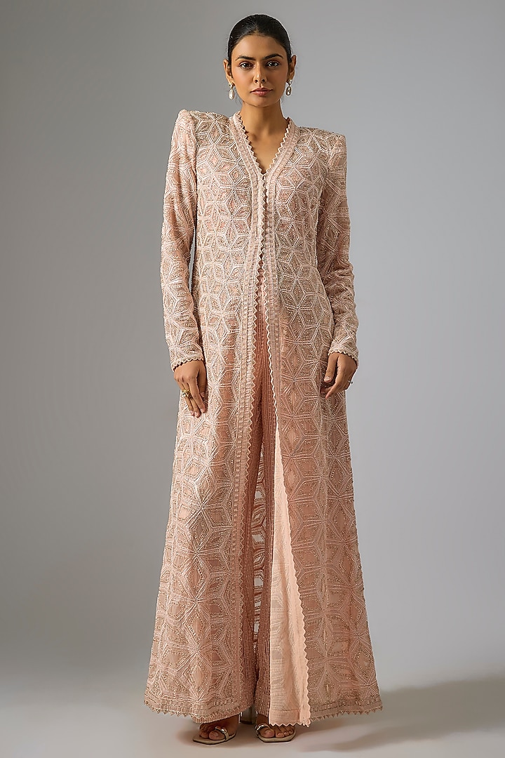 Blush Pink Double Georgette Kalidar Jacket Set by Ritika Mirchandani at Pernia's Pop Up Shop