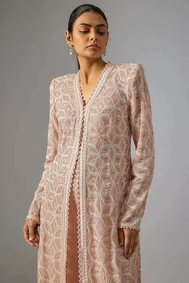 Blush Pink Double Georgette Kalidar Jacket Set by Ritika Mirchandani at Pernia's Pop Up Shop