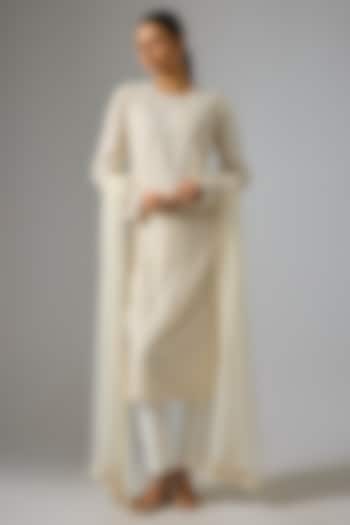 Ivory Crepe & Double Georgette Kurta Set by Ritika Mirchandani at Pernia's Pop Up Shop