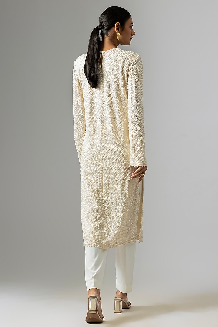 Ivory Crepe & Double Georgette Kurta Set by Ritika Mirchandani at Pernia's Pop Up Shop