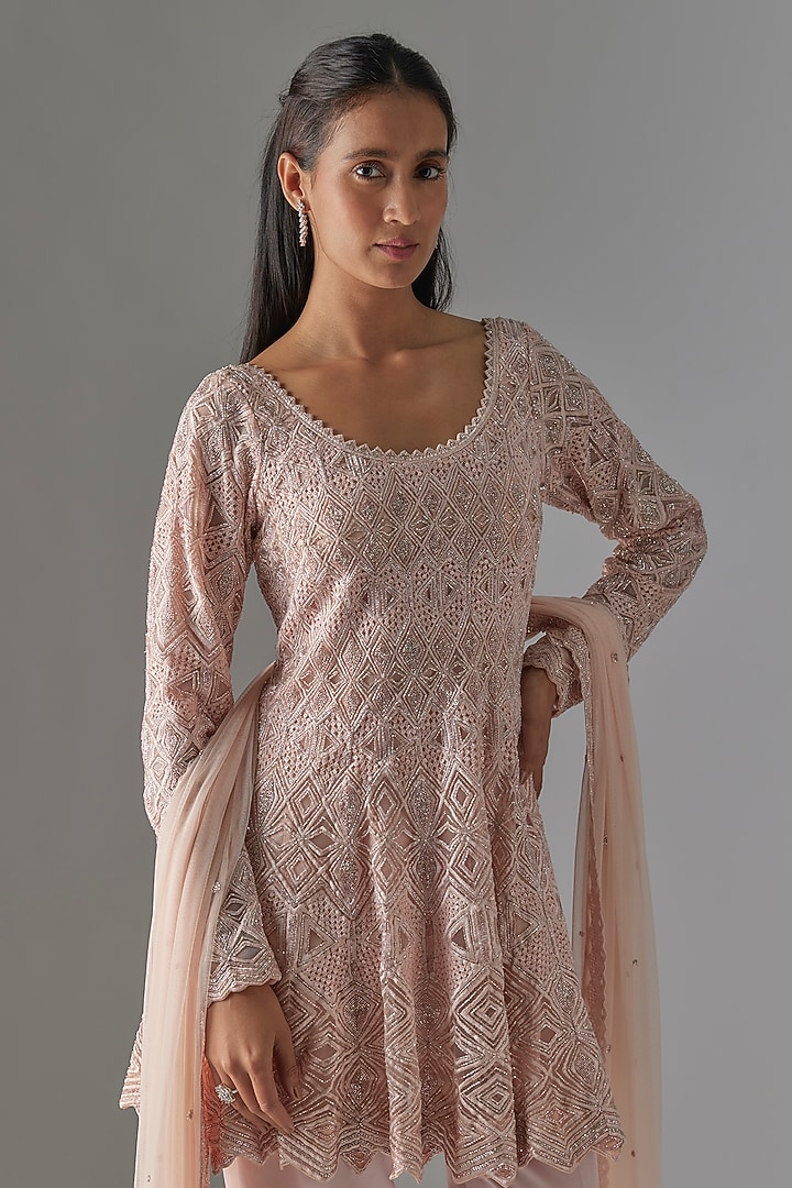 Blush Pink Crepe & Net Bridal Anarkali Set by Ritika Mirchandani at Pernia's Pop Up Shop