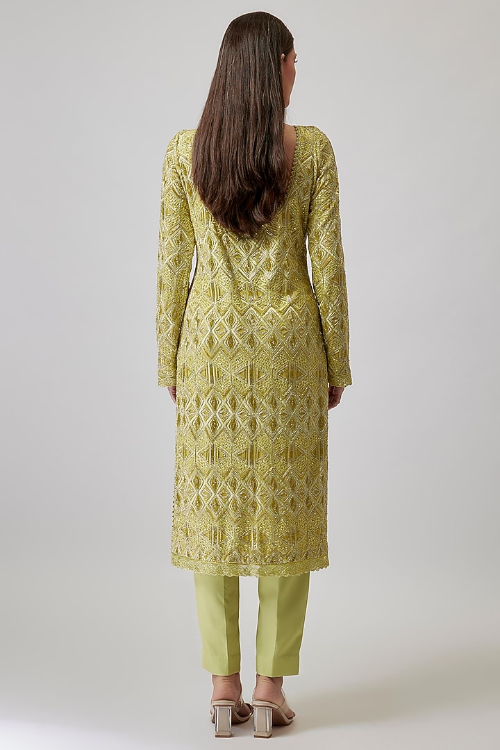 Lime Double Georgette Beads Embroidered Kurta Set by Ritika Mirchandani at Pernia's Pop Up Shop