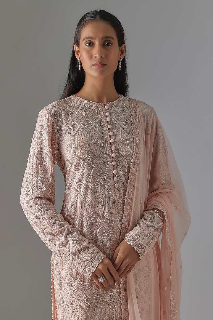 Blush Pink Crepe & Net Bridal Anarkali Set by Ritika Mirchandani at Pernia's Pop Up Shop