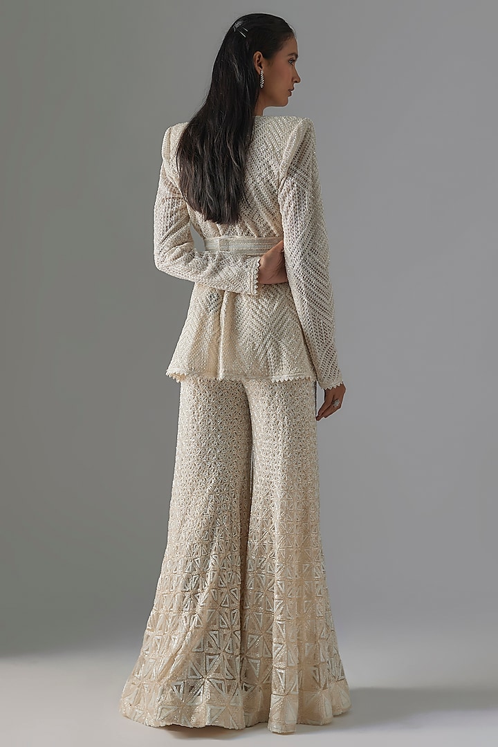 Ivory Net & Double Georgette Bridal Sharara Set by Ritika Mirchandani at Pernia's Pop Up Shop