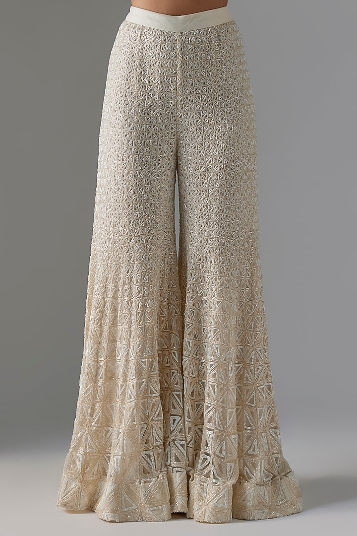 Ivory Net & Double Georgette Bridal Sharara Set by Ritika Mirchandani at Pernia's Pop Up Shop