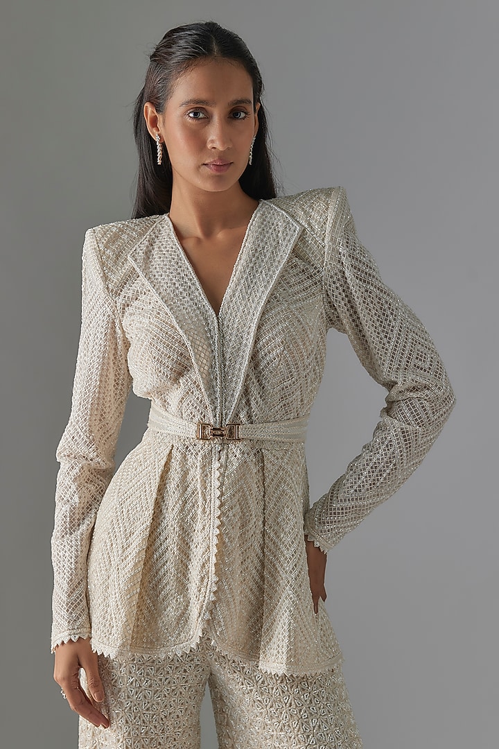 Ivory Net & Double Georgette Bridal Sharara Set by Ritika Mirchandani at Pernia's Pop Up Shop