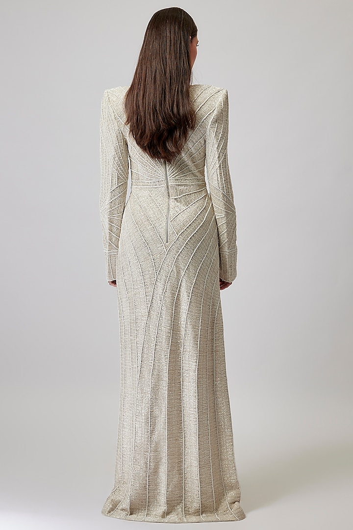 Ivory Double Georgette Beads Embroidered Bridal Gown by Ritika Mirchandani at Pernia's Pop Up Shop