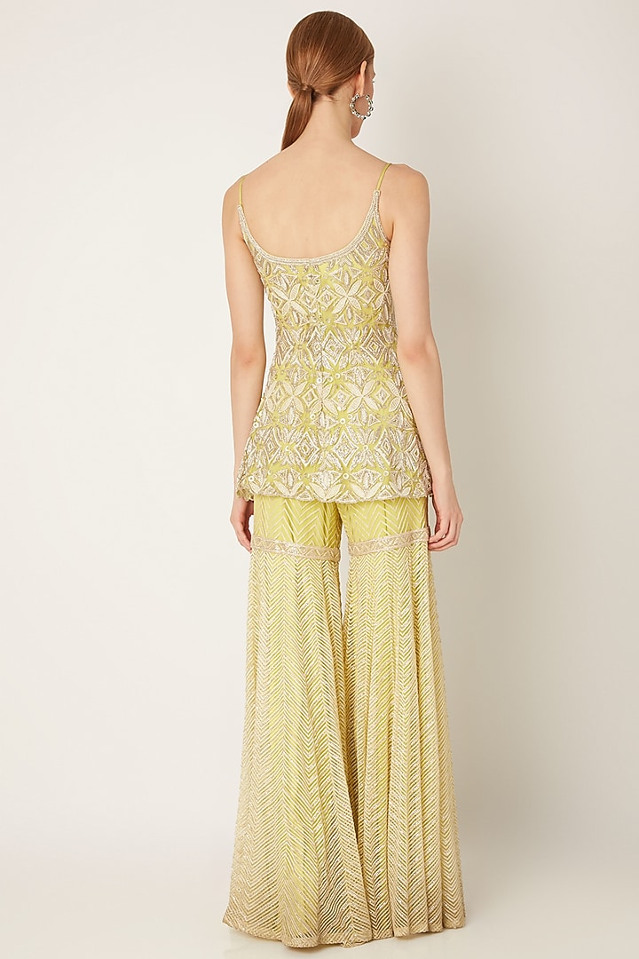 Lime Green Embroidered Bridal Sharara Set by Ritika Mirchandani at Pernia's Pop Up Shop