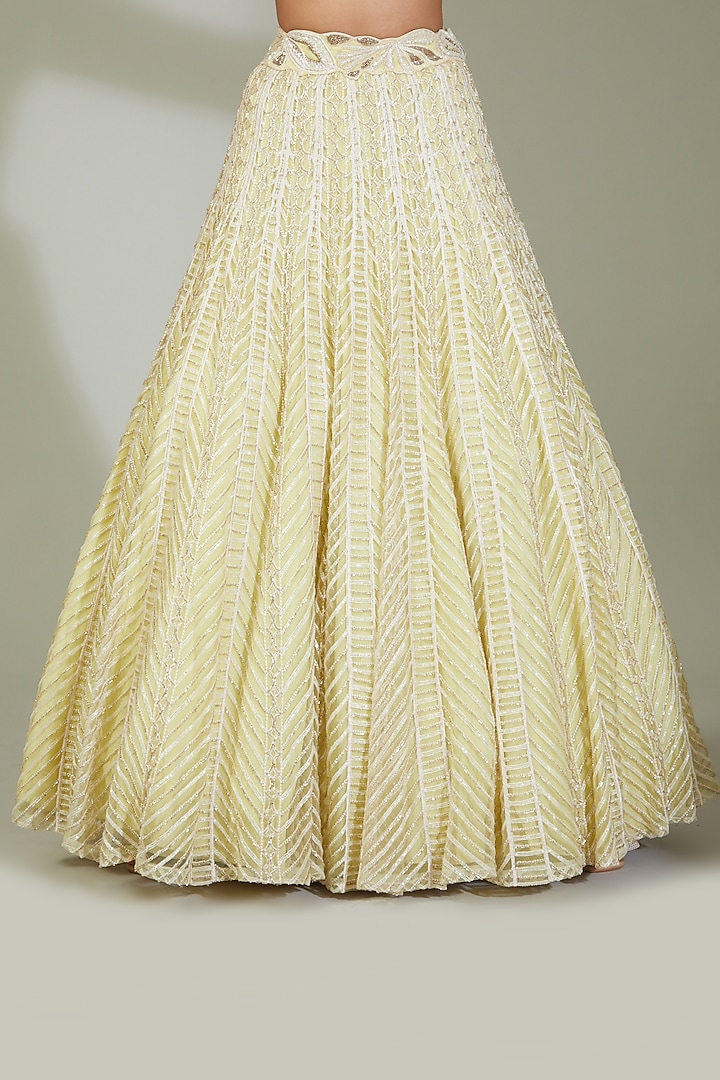Pastel Yellow Crepe Silk & Net Embroidered Bridal Lehenga Set by Ritika Mirchandani at Pernia's Pop Up Shop