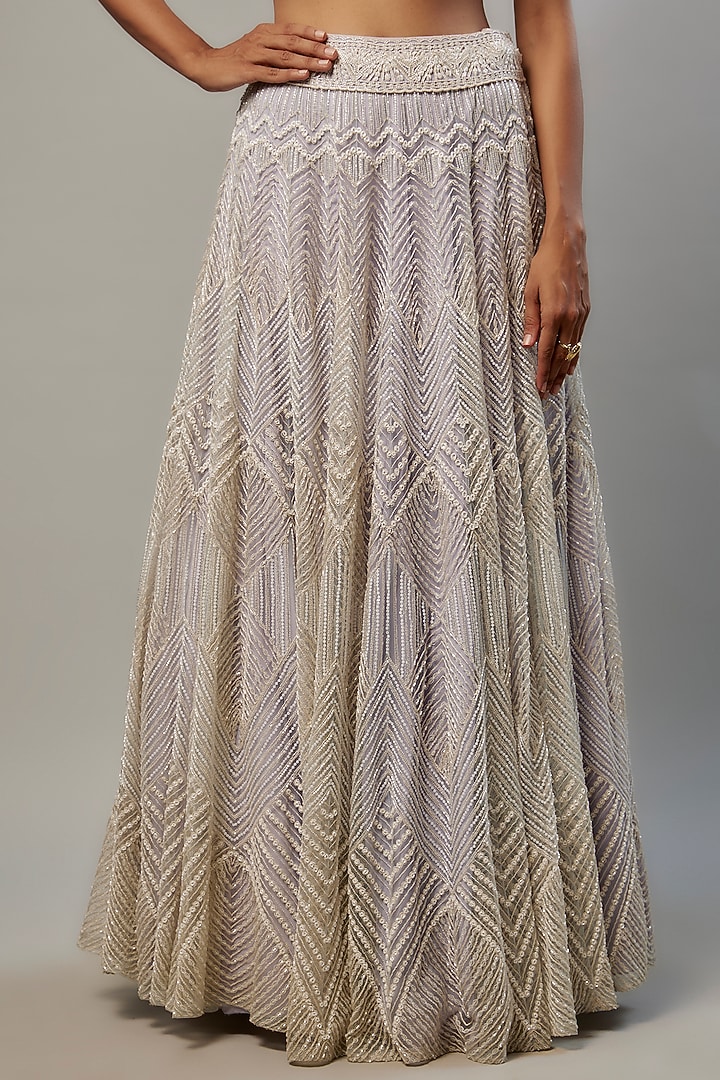 Lavender Blue Crepe & Double Georgette Cutdana Hand Embroidered Bridal Lehenga Set by Ritika Mirchandani at Pernia's Pop Up Shop