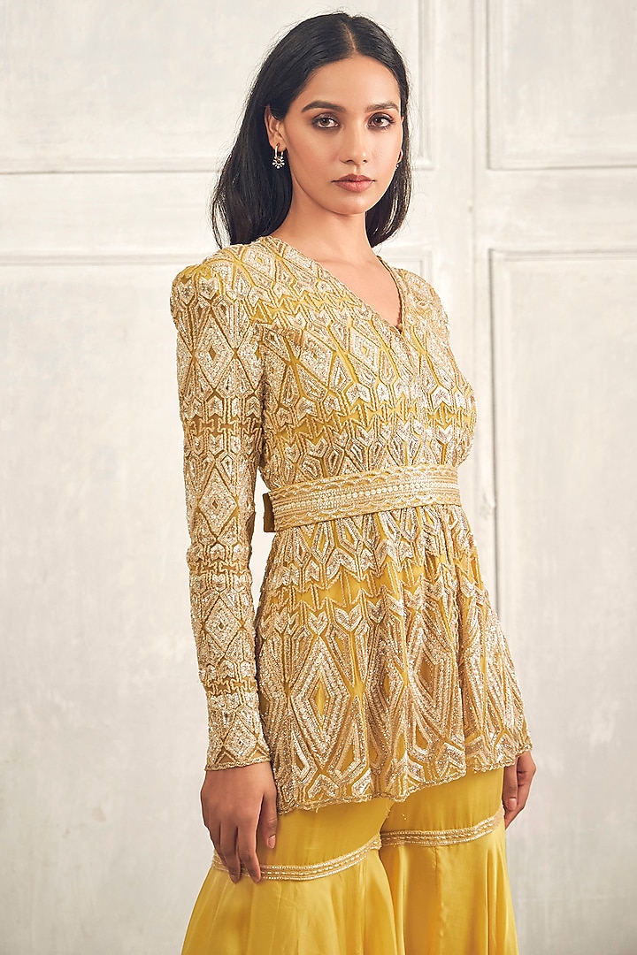 Mustard Organza Bridal Sharara Set by Ritika Mirchandani at Pernia's Pop Up Shop