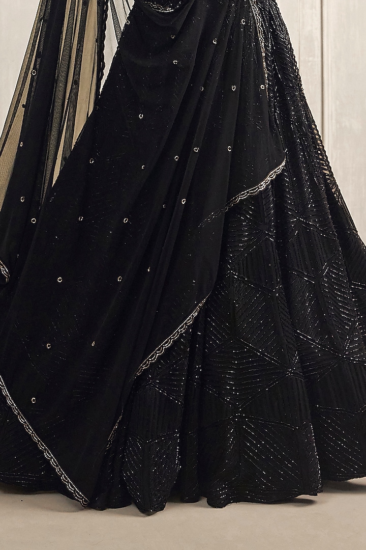 Black Crepe Silk Hand Embroidered Bridal Lehenga Set by Ritika Mirchandani at Pernia's Pop Up Shop