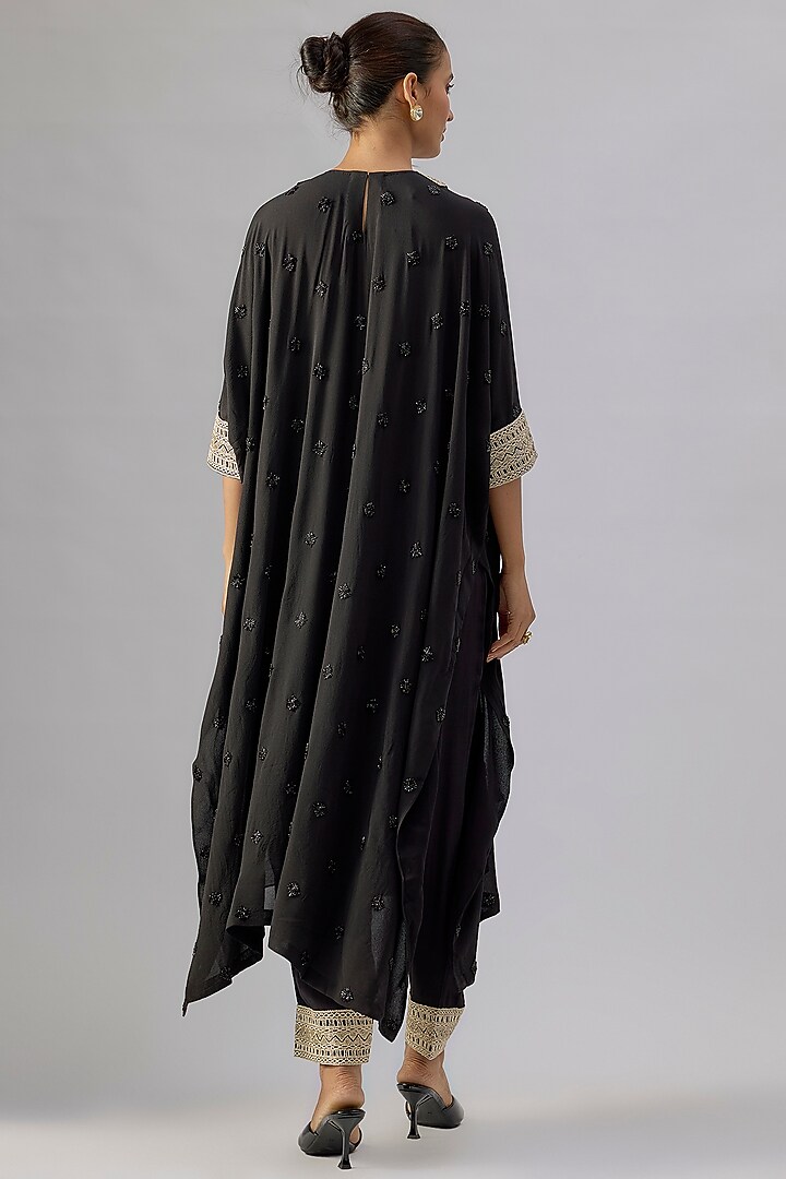 Black Double Georgette Crystal Embroidered Kaftan Set by Ritika Mirchandani at Pernia's Pop Up Shop