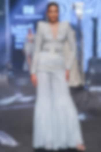 Ice Blue Net & Crepe Embroidered Bridal Sharara Set by Ritika Mirchandani at Pernia's Pop Up Shop