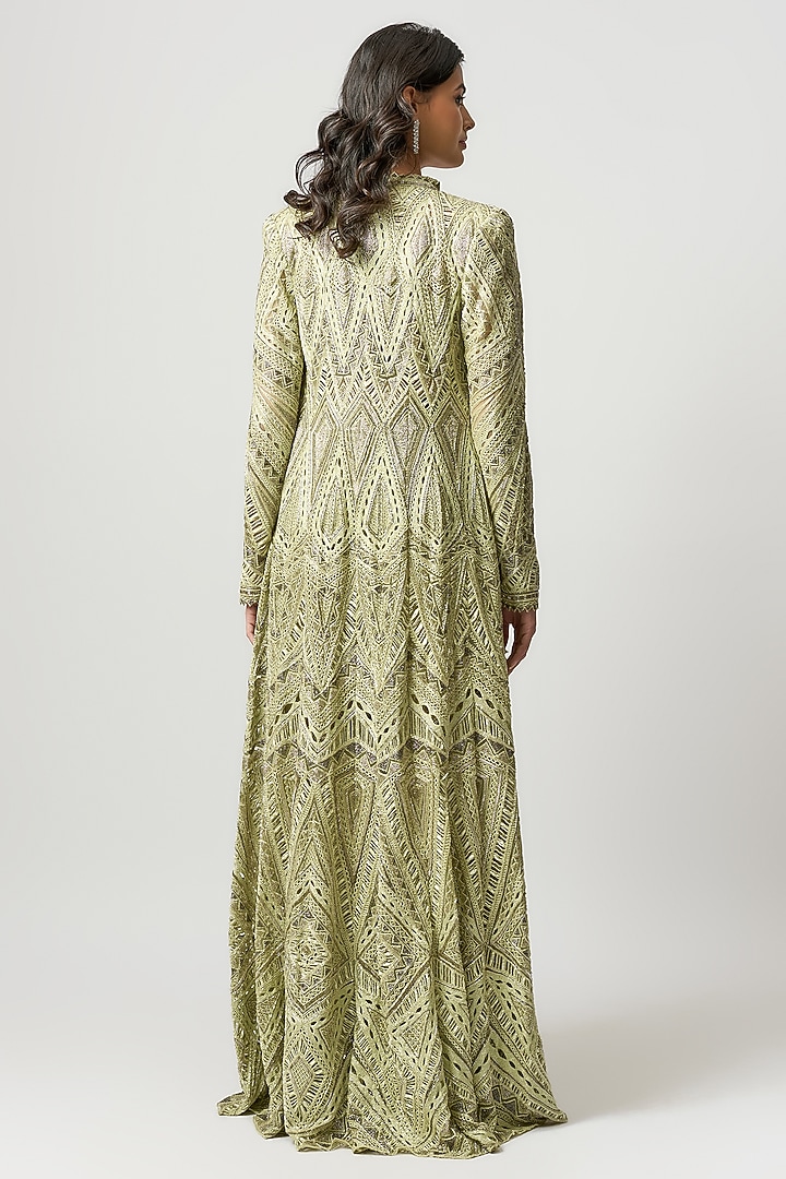Olive Green Crepe Cutwork & Sequins Embroidered Bridal Sharara Set by Ritika Mirchandani at Pernia's Pop Up Shop