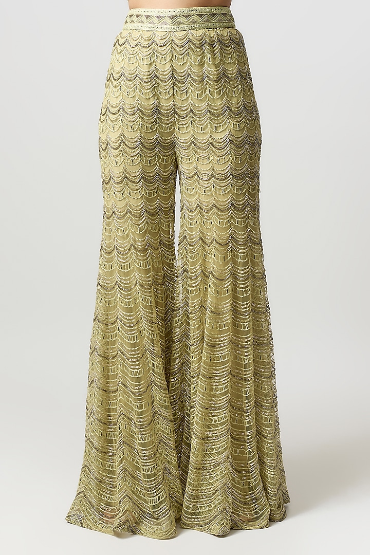 Olive Green Crepe Cutwork & Sequins Embroidered Bridal Sharara Set by Ritika Mirchandani at Pernia's Pop Up Shop