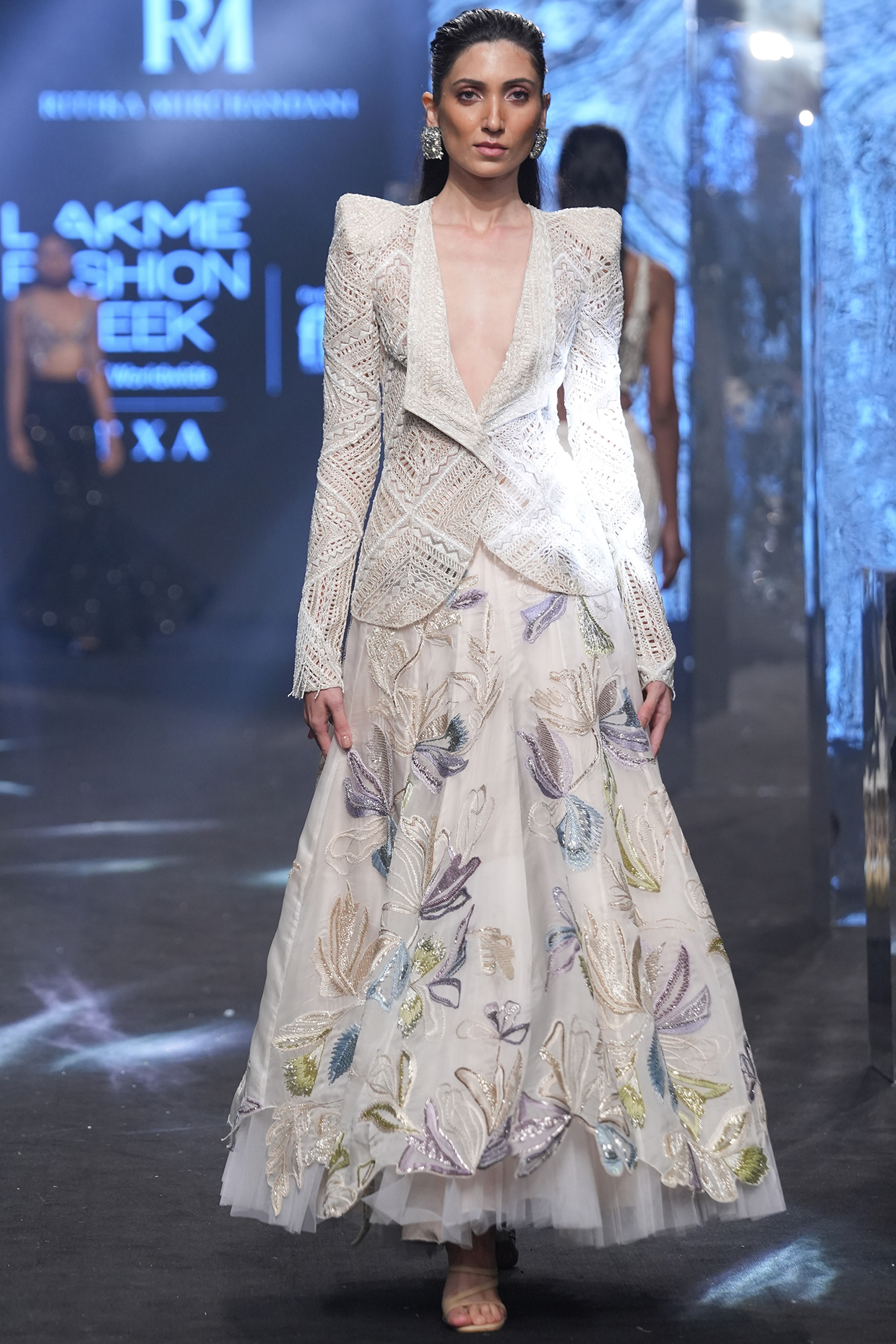 Ivory Net & Georgette Floral Bridal Lehenga Set by Ritika Mirchandani at Pernia's Pop Up Shop