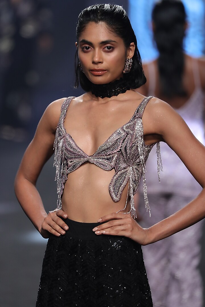 Black Net & Georgette Bridal Sharara Set by Ritika Mirchandani at Pernia's Pop Up Shop