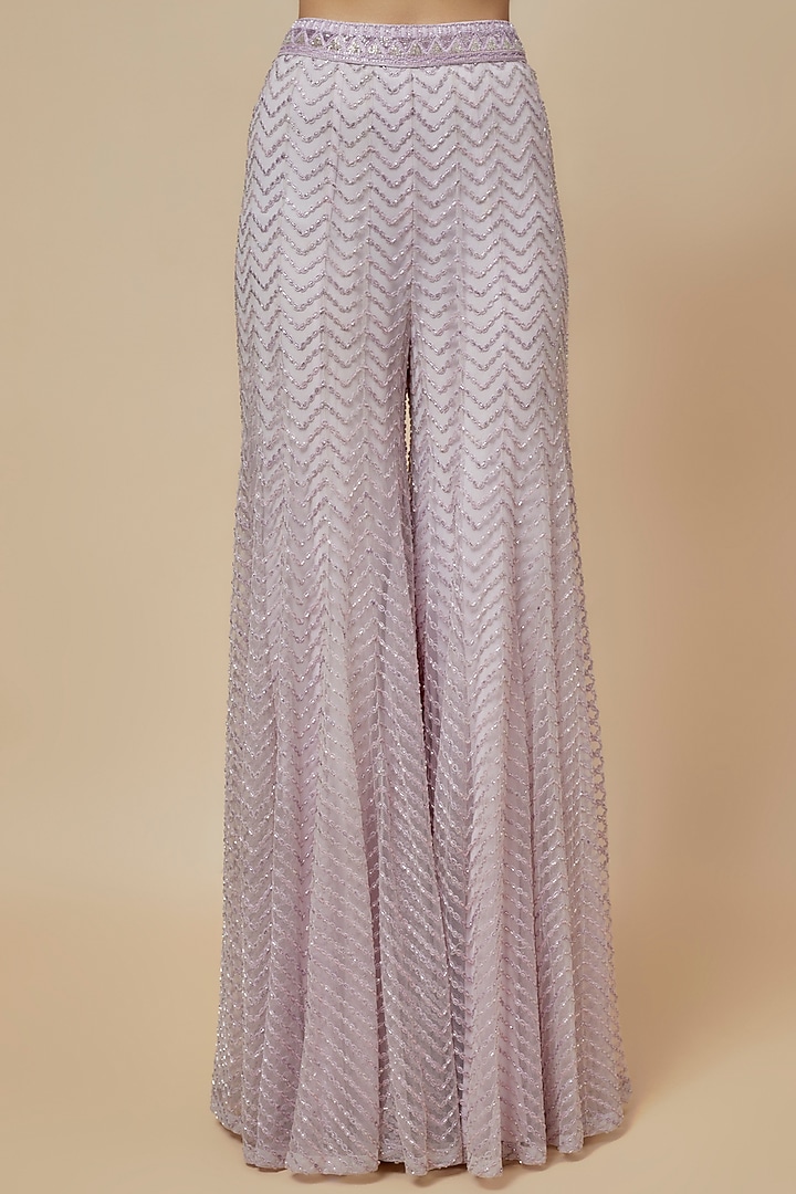 Lilac Crepe Double Georgette Thread Embroidered Jacket Set by Ritika Mirchandani at Pernia's Pop Up Shop