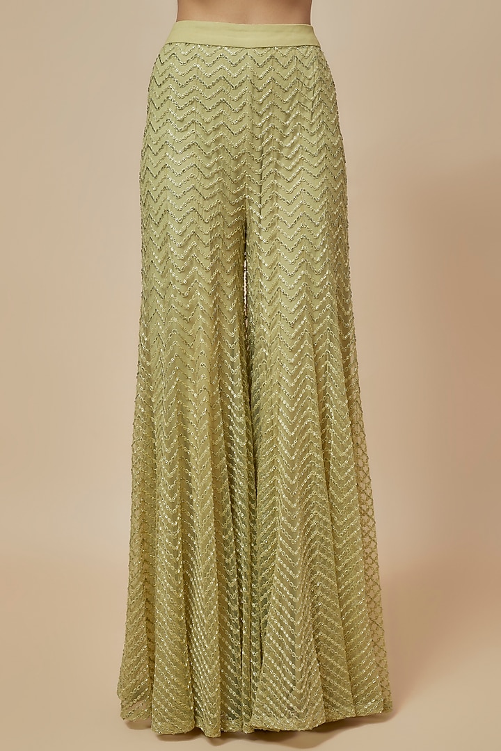 Olive Green Crepe Double Georgette Thread Embroidered Jacket Set by Ritika Mirchandani at Pernia's Pop Up Shop