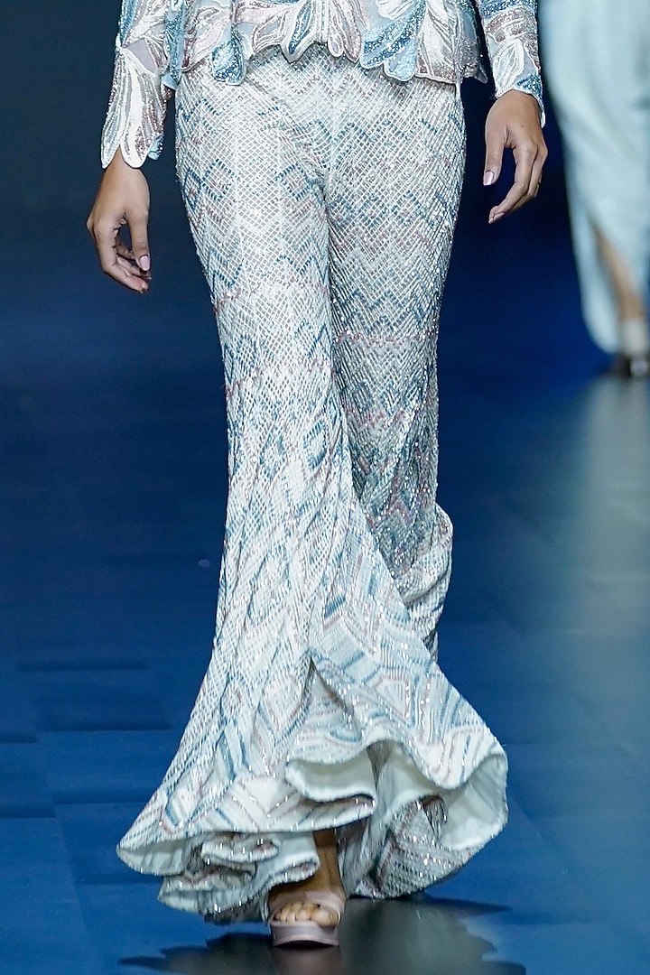 Ivory-Pastel Net Embellished Bridal Sharara Set by Ritika Mirchandani at Pernia's Pop Up Shop