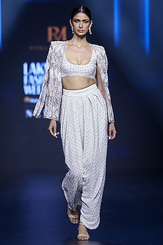 Ivory-Pastel Net Dhoti Set by Ritika Mirchandani