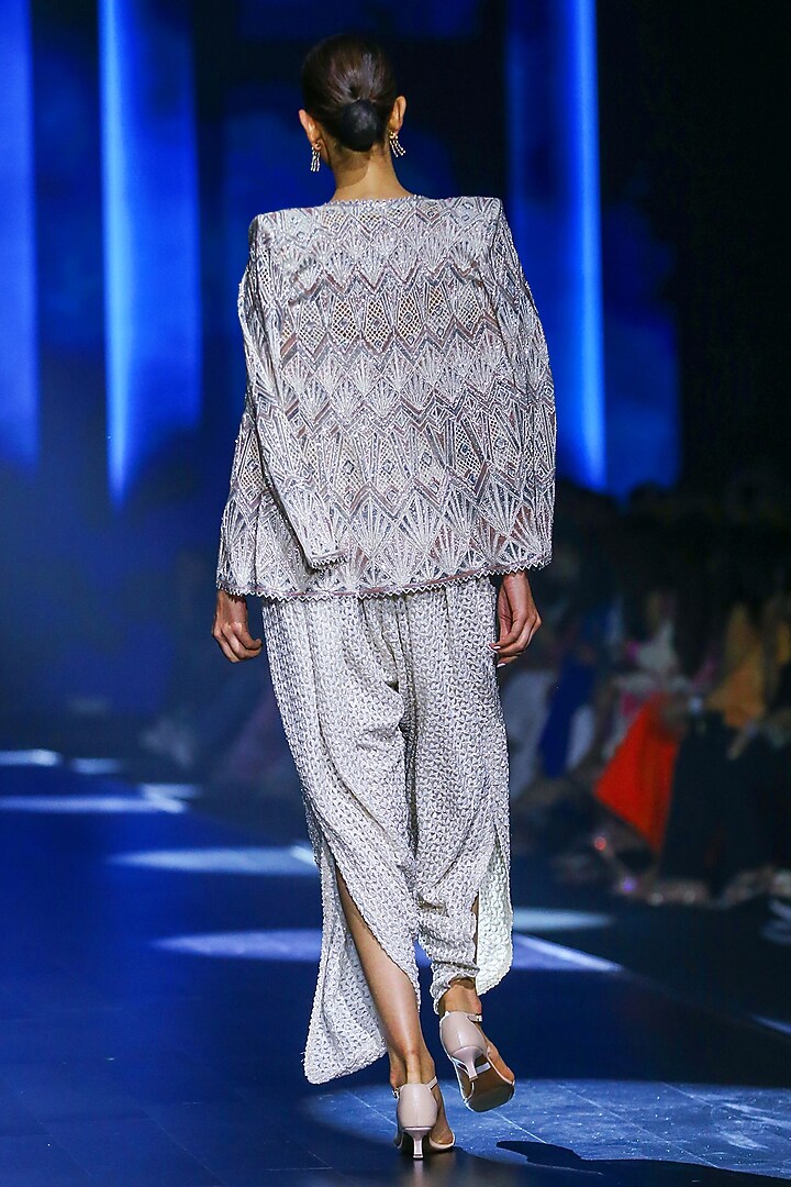 Ivory-Pastel Net Dhoti Set by Ritika Mirchandani at Pernia's Pop Up Shop
