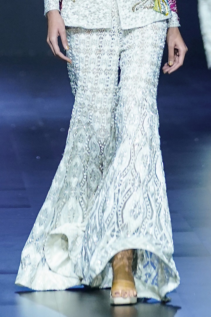 Ivory Net Thread Embroidered Blazer Set by Ritika Mirchandani at Pernia's Pop Up Shop