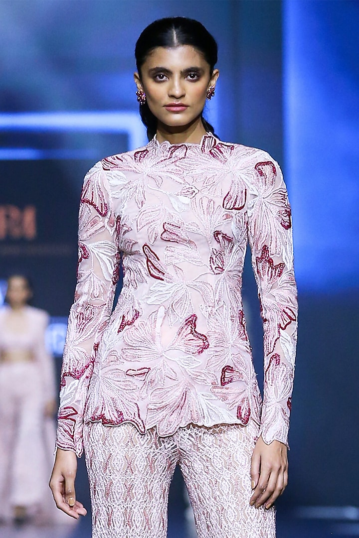 Blush Pink Net Bridal Sharara Set by Ritika Mirchandani at Pernia's Pop Up Shop