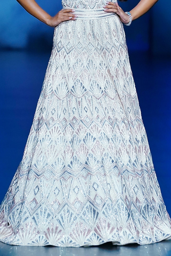 Ivory-Pastel Crepe & Double Georgette Embellished Bridal Lehenga Set by Ritika Mirchandani at Pernia's Pop Up Shop
