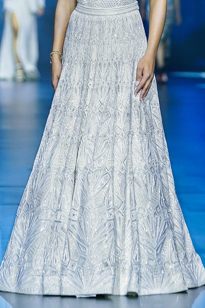 Ivory Crepe & Double Georgette Embellished Bridal Lehenga Set by Ritika Mirchandani at Pernia's Pop Up Shop