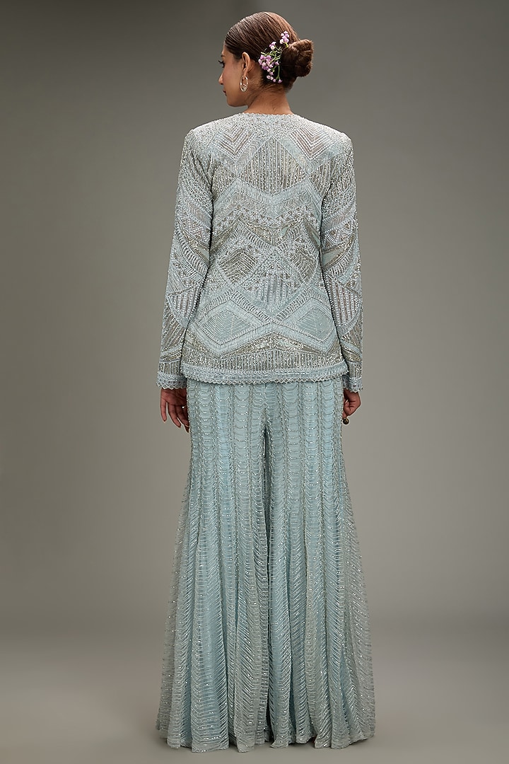 Ice Blue Double Georgette & Crepe Bridal Sharara Set by Ritika Mirchandani at Pernia's Pop Up Shop