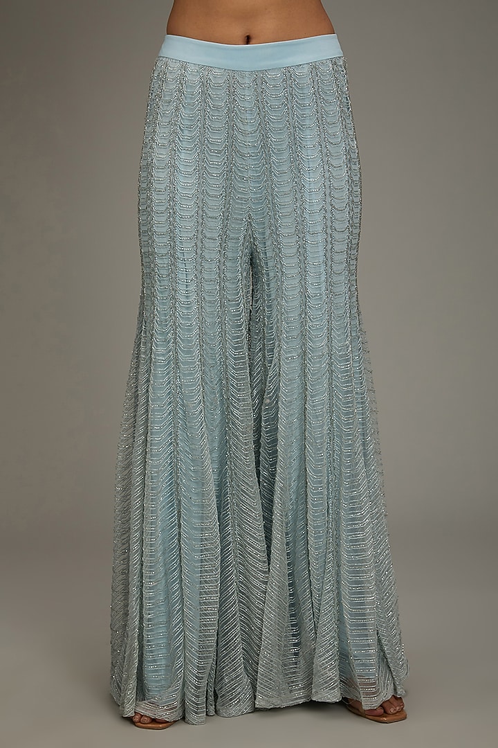 Ice Blue Double Georgette & Crepe Bridal Sharara Set by Ritika Mirchandani at Pernia's Pop Up Shop