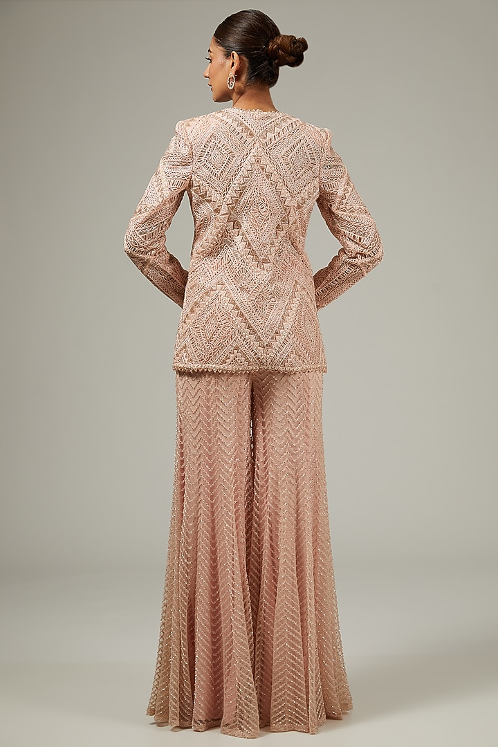 Rose Pink Crepe & Double Georgette Embroidered Bridal Sharara Set by Ritika Mirchandani at Pernia's Pop Up Shop