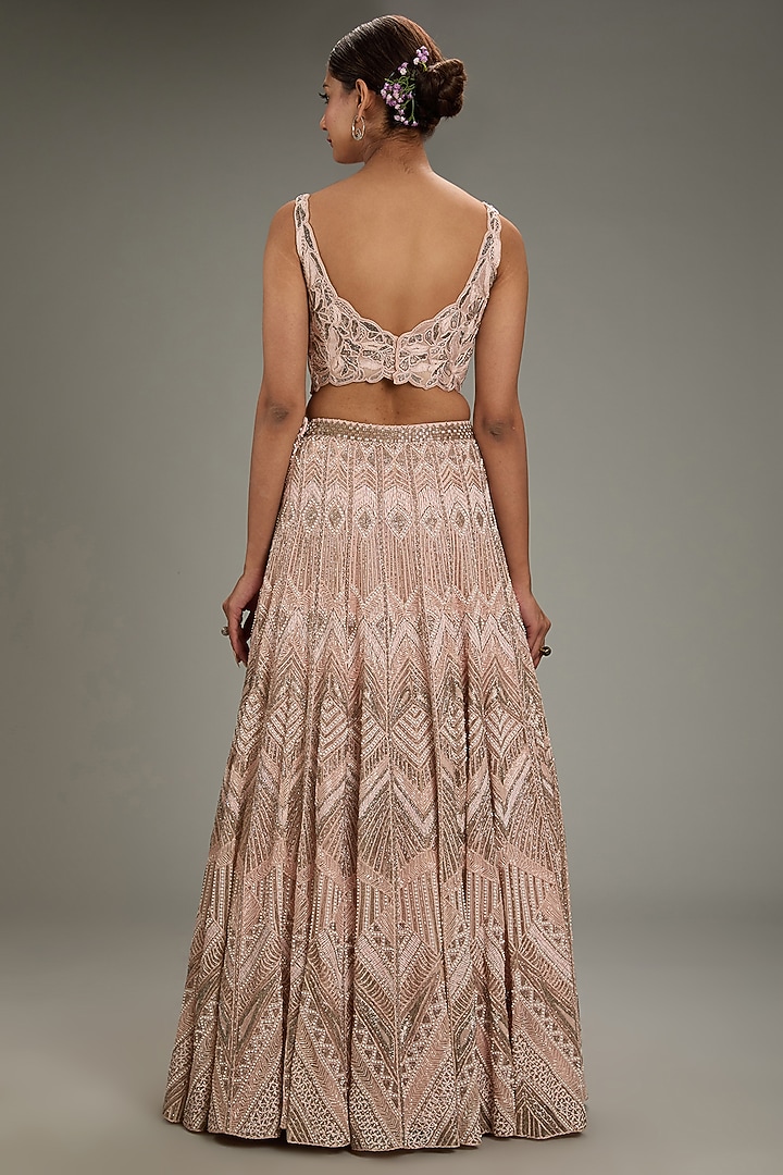 Rose Pink Double Georgette & Crepe Bridal Lehenga Set by Ritika Mirchandani at Pernia's Pop Up Shop