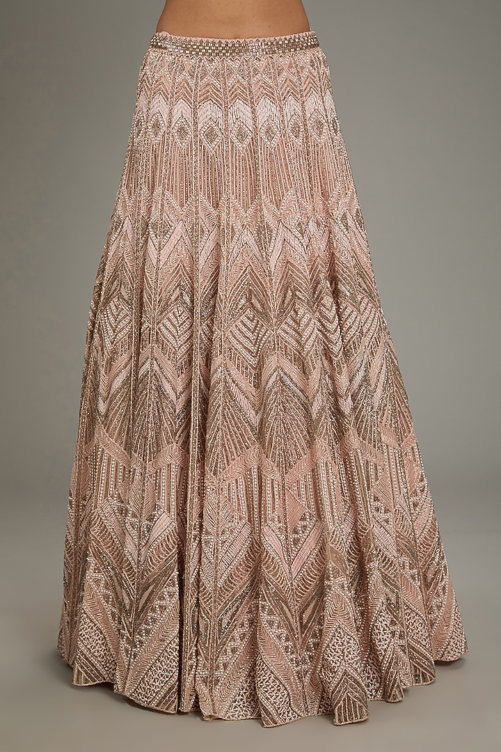 Rose Pink Double Georgette & Crepe Bridal Lehenga Set by Ritika Mirchandani at Pernia's Pop Up Shop